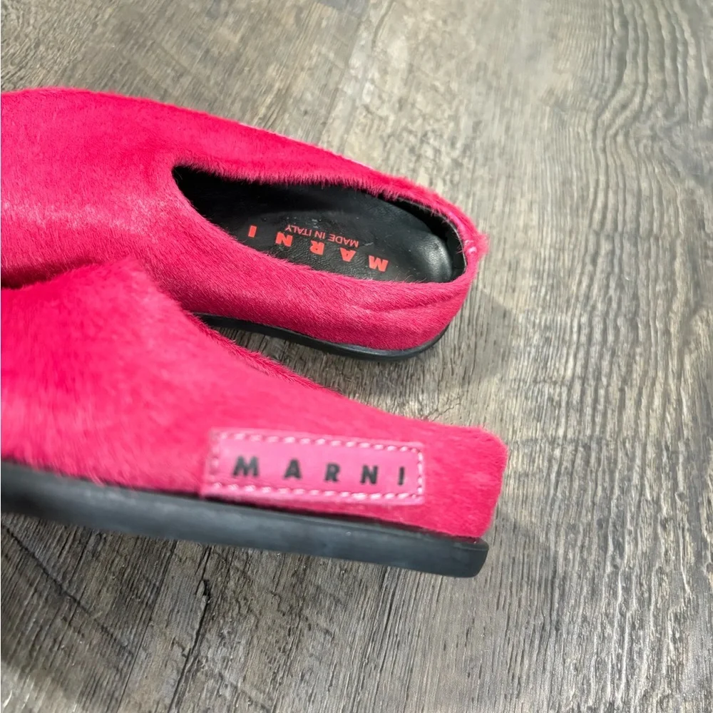 Marni Kids Bright Pink Furry Slip-On Slippers